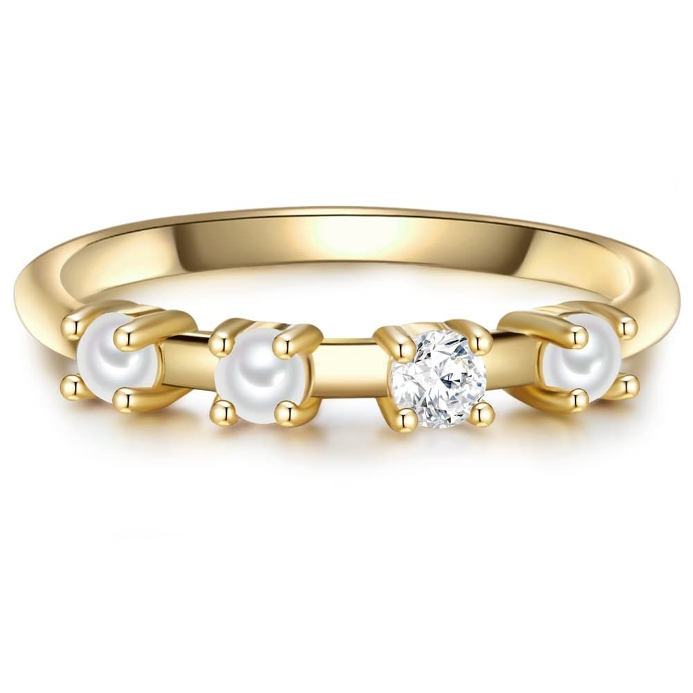 Glanzstücke München Silver Ring Sterling Silver Zirconia Cultured Freshwater Pearls Yellow Gold Women's Rings