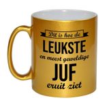 Bellatio Decorations Leukste en meest geweldige juf cadeau koffiemok / theebeker goudkleurig 330 ml