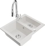 Mexen Carlos évier en granit 1,5 bac avec robinet de cuisine Savita, blanc