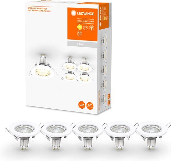 LEDVANCE Spot Einbauleuchten 5er-Pack | GU10 | 2.6W | Wit