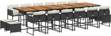 vidaXL Ensemble de jardin 17 pièces avec coussins, polyrotin, noir