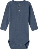 Name it Romper Lange Mouwen Rib Vintage Indigo Effen Biologisch katoen Modal Elastaan