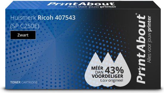 PrintAbout Huismerk Ricoh 407543 (SP C250E) Zwart Toner | Extra High Yield | Compatible