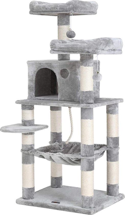 Hoppa! Kattenboom - Lichtgrijs - Sisal/Fluweel - 143cm