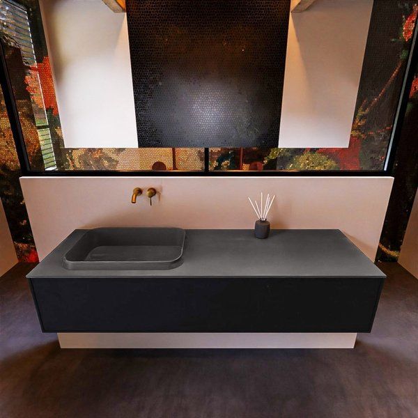Mondiaz ERIN 150cm badmeubelset onderkast Urban met 1 lade Wastafel RIDGE links Dark grey ERIN11542