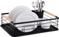 Royal Swiss® égouttoir avec porte-couverts – égouttoir en métal avec poignées en bois – peu encombrant et hygiénique – noir – 43x32x14 cm