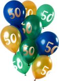 Folat Ballonnen 50 Jaar Blauw-Groen-Goud 30 cm - 12 stuks