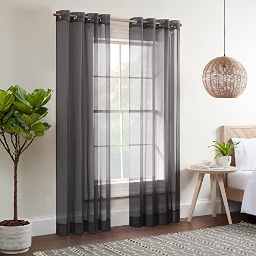 Eclipse ECLIPSE Kiara Moderne Sheer Voile Grommet Raamgordijnen voor Slaapkamer (2 Panels), 54" x 108", Grijs