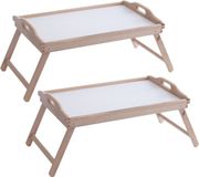 Zeller Set van 2x stuks dienbladen/serveerbladen op poten beuken hout 50 x 30 cm - Ontbijt op bed