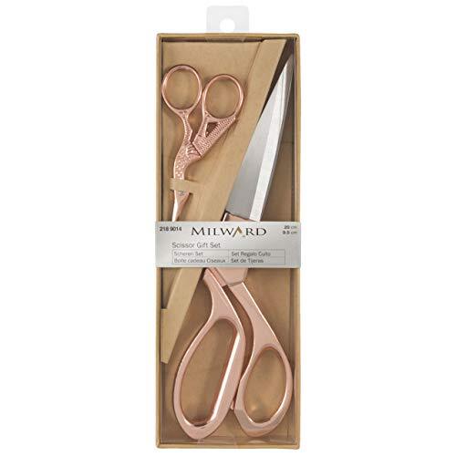 Milwards 2189014 Premium geschenkset - inclusief dressmaking-schaar en ooievaar borduurschaar, metaal, roségoud, 20cm en 9,5cm