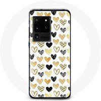 Maniacase Hoesje voor Samsung Galaxy S20 Ultra Abstracte textuur achtergrond harten zwart geel en grijs