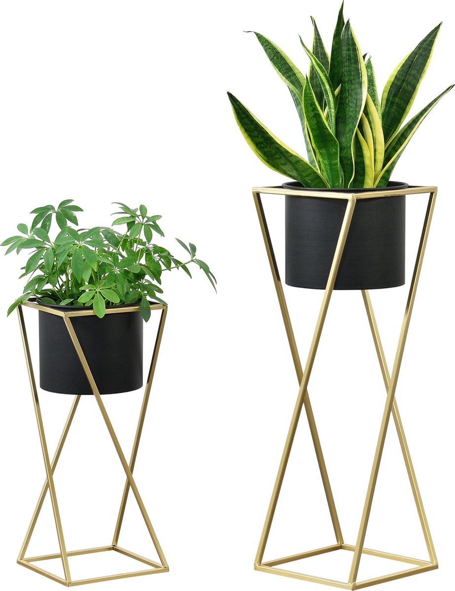 en.casa Bloempot op standaard Mons set van 2 zwart en goud - metaal - 4059438577284