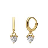 Lucardi Dames Zilveren goldplated oorringen met hanger hart zirkonia