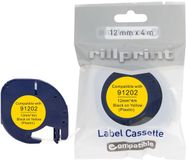 Rillprint compatible LetraTAG tape voor Dymo 91202 | 12 mm | plastic | geel