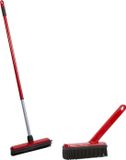 Merkloos Rubberen bezem met telescoopsteel - 30 cm - Rood