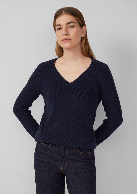 s.Oliver Strickpullover V-hals Lange Mouw Katoen Navy