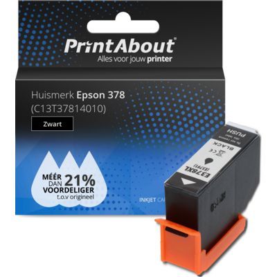PrintAbout Huismerk 378 (C13T37814010) Zwart | Compatibel met Epson Expression Photo XP-8700, XP-8500, XP-8505, XP-8600, XP-8605 | 550 pagina's