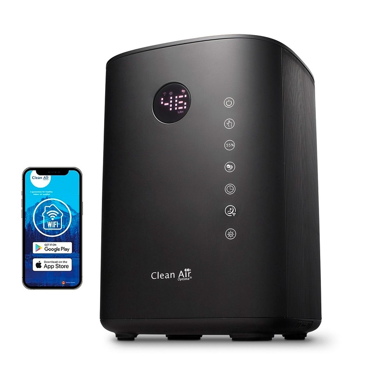 Clean Air Optima CA-605B Smart - Luchtbevochtiger met Ionisator, UVC-lamp en Aromatherapie - Zwart