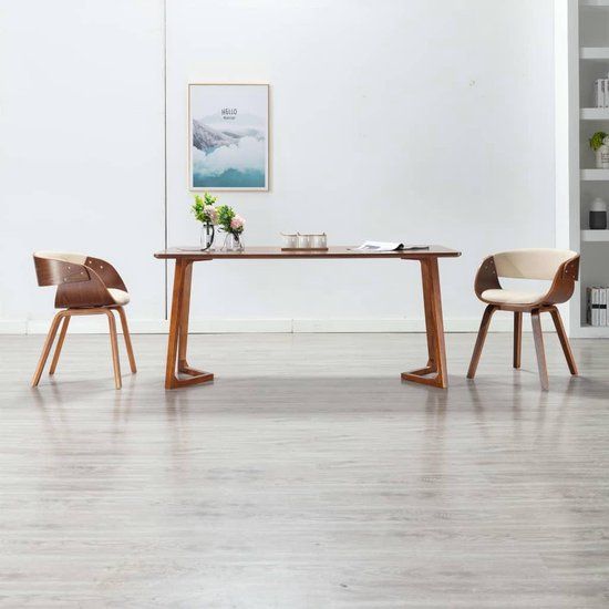 VidaXL Eetkamerstoelen 2 stuks Gebogen Hout en Kunstleer Crèmekleurig