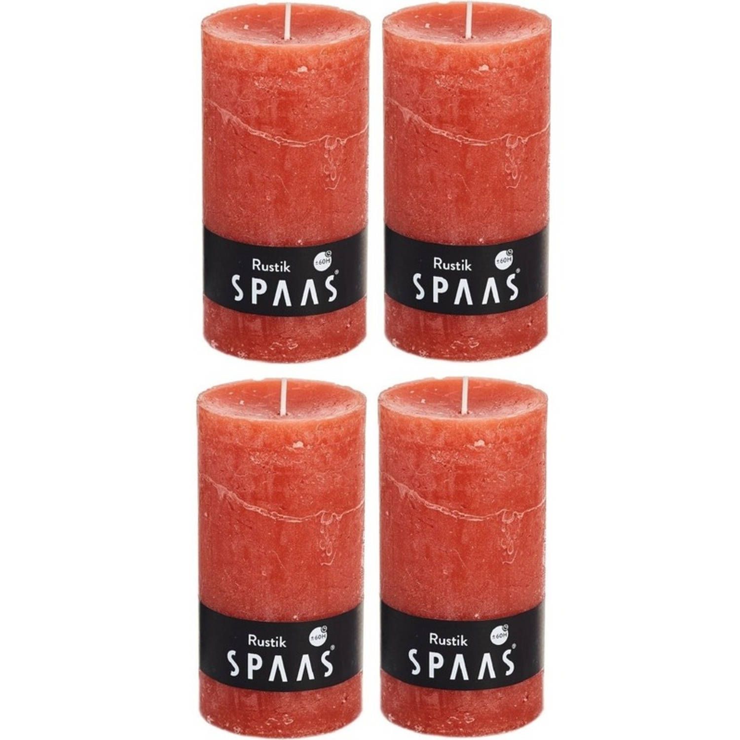 Spaas 4x Oranje Rustieke Cilinderkaarsen/Stompkaarsen 7 x 13 cm - 60 Branduren