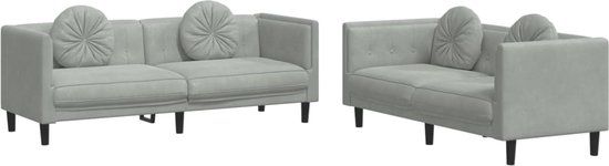 vidaXL 2-delige Loungeset met kussens fluweel lichtgrijs
