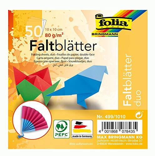 Folia 499/1010 – vouwbladen Duocolor, 10 x 10 cm, 80 g/m², 50 vellen gesorteerd in 10 op elkaar afgestemde voor- en achterkant – ideaal voor prachtige vouwfiguren en -vormen.