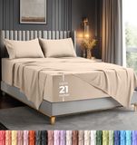 Utopia Bedding Queensize lakenset - Zachte microvezel 4-delige luxe lakens met diepe zakken - geborduurde kussenslopen - hoeslaken met zijopbergzak - plat laken (beige)