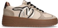 Manfield - Dames - Beige leren sneakers met gouden details - Maat 40