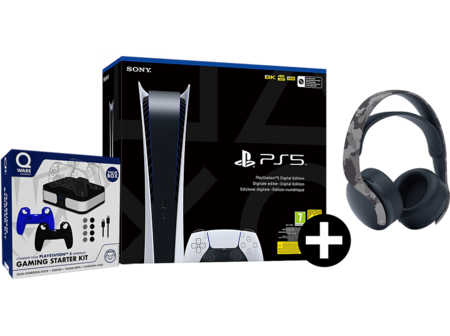 Sony Playstation 5 Digital Edition + Pulse 3d Wireless Headset Qware PS5 Gaming Starter Kit Bundel - Wit