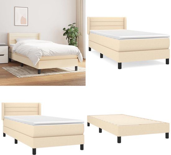 vidaXL Boxspring met matras stof crèmekleurig 100x200 cm