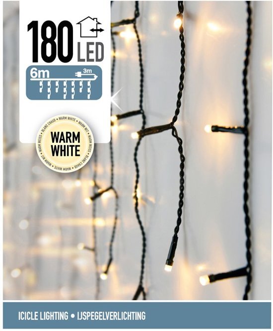www.kerstxl.nl IJspegel verlichting 180 LED s 6 meter - warm wit - ijspegels