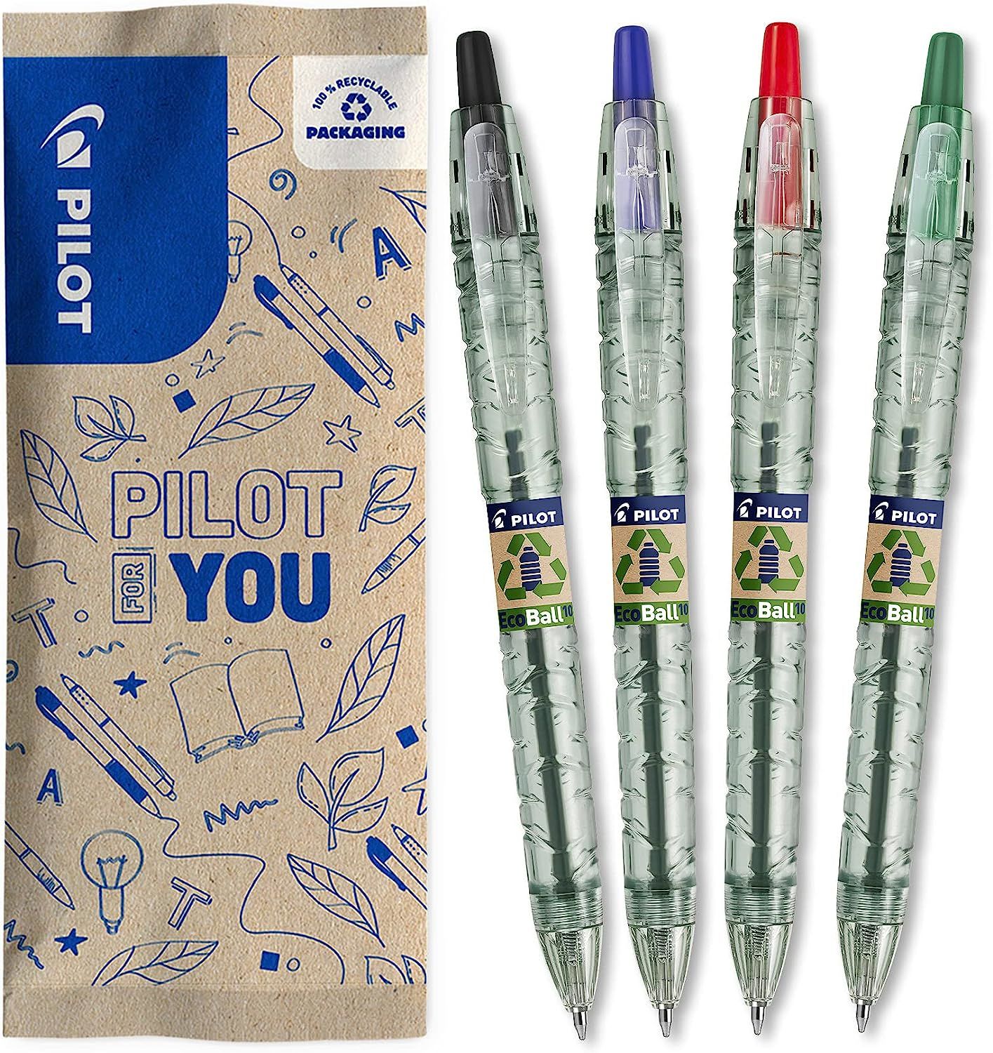 Pilot B2P Ecoball Retractable Ballpoint Pen - Medium - Multicolour - 4 Pack