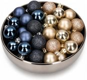 Kaemingk B.V. Petites boules de Noël - 28x pièces - bleu foncé champagne - 3 cm - incassable - format mini