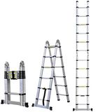COOCHEER 5 m telescopische ladder, vouwladder, aluminium, 16 antislip treden, maximale belasting: 150 kg