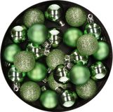 Decoris Mini kerstballen - 28x st - groen - D3 cm - kunststof
