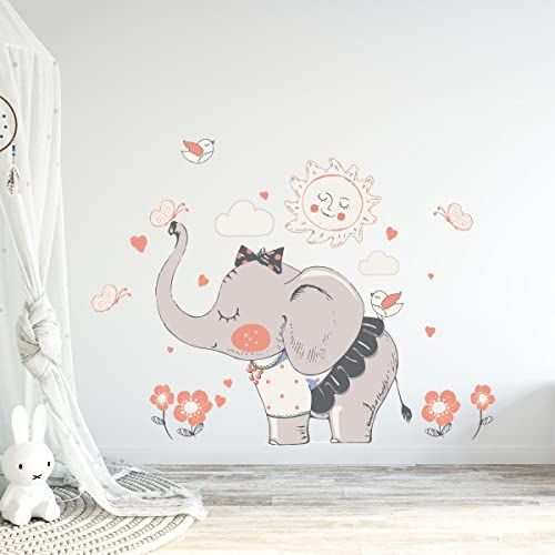 Ambiance Sticker Muurtattoo Kinderen Decoratie Babykamer Muurtattoo Kinderkamer Muurstickers Olifant in de natuur H60 x L90 cm