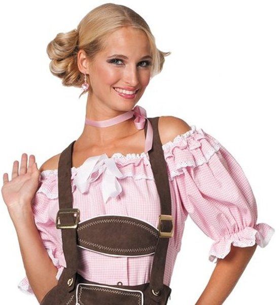 Feestbeest.nl Tiroler Dirndl blouse luxe kort roze/wit voor dame