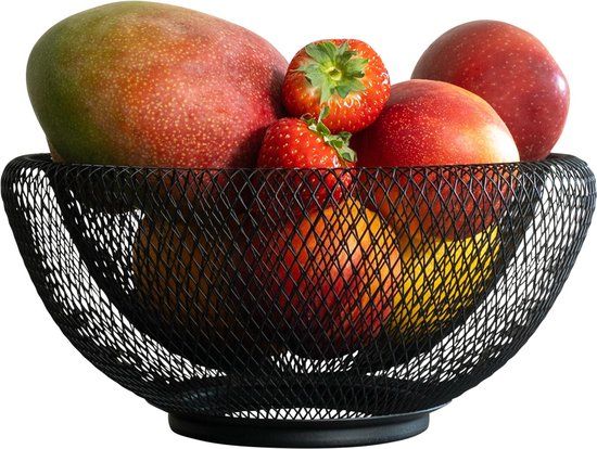 QUVIO Fruitschaal - Zwart - Metaal - Diameter 24,5 cm