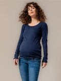 Prénatal Zwangerschapsshirt Dames Lange Mouw Ronde Hals Effen Midnight Blue Maat S