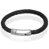 LGT JWLS LGT Jewels Leren armband Heren Edelstaal Zilverkleurig Zwart - 19cm