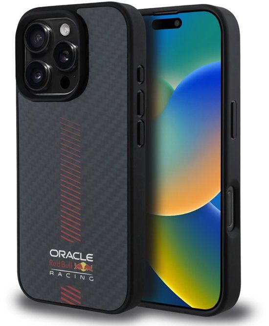 Red Bull Racing iPhone 16 Pro Backcover hoesje Magsafe - Carbon Fiber - Powerbar - Zwart