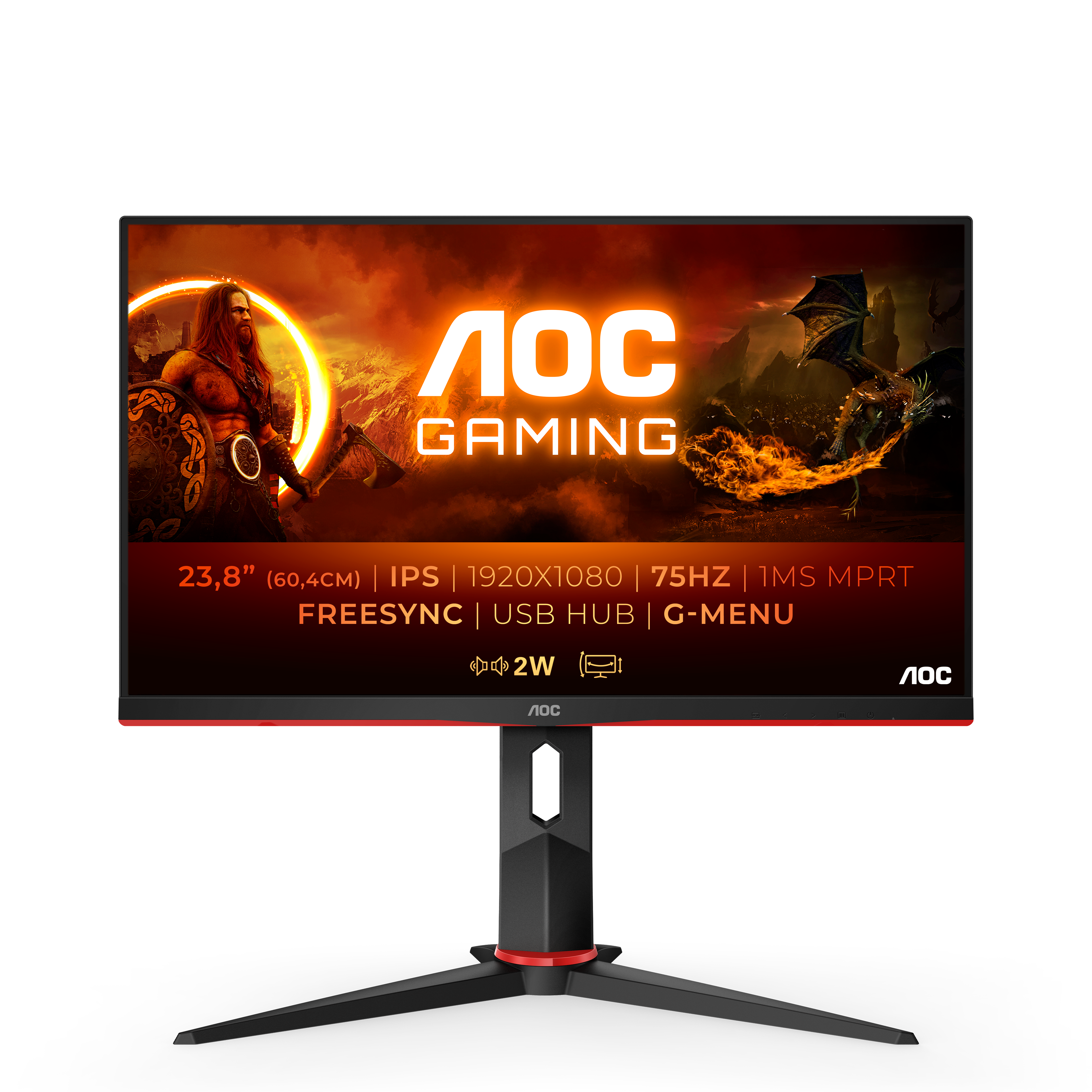 AOC G2 24G2U5/BK - 23.8 inch Full HD Gaming Monitor - 75Hz, IPS, 1ms, AMD FreeSync