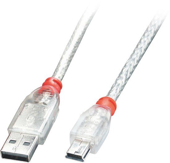 Lindy USB A/Mini-USB B 1m Oranje, Transparant USB-kabel