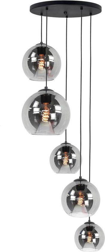 AAGIfts Hanglamp Smoking Glass - 5 lichts - Smoke glas - 5 bollen (2 x 15,2 x 20, 1 x 25 cm) - Rookglas - LY8516-5D