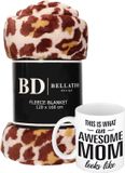 Bellatio Design Cadeau set moeder - Fleece plaid panterprint 120x160 cm met Awesome Mom mok