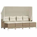 vidaXL 5-delige Loungeset met kussens, polyrattan, beige