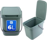 Kadax Afvalemmer, met deksel en handvat, van plastic, vuilnisemmer, voor afvalscheiding, rechthoekig, met klapdeksel, groen, 6 l