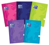 Oxford Touch schoolschrift, A5, kladde, 32 gelinieerde vellen met zijrand, 90 g, fluweelzachte gelamineerde envelop, notitieblok-set voor kantoor en school, verpakking van 10 stuks, kleurenmix