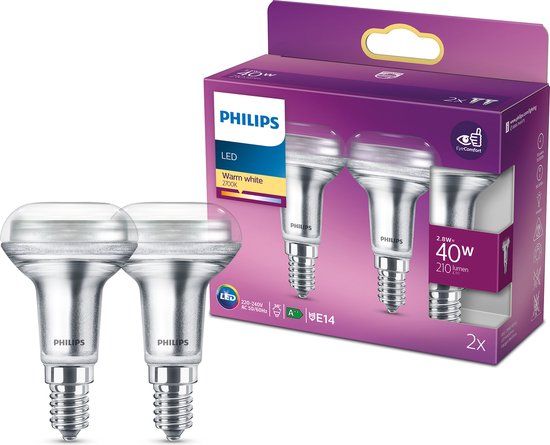 Philips LED Reflector - E14 - 2.8W - Warm White - 2-Pack