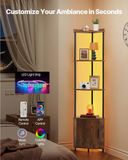 Étagère d'angle - Étagère d'angle 5 étagères - Avec éclairage LED - Avec portes - Cadre en métal - Étagères en bois - Autoportant - Marron